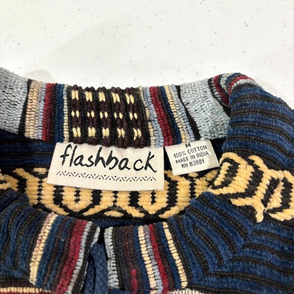 VTG Flashback Blue Aztec Blazer Jacket Western Cotton  Striped Tapestry Women M - Picture 7 of 9